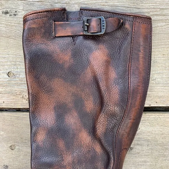 Frye slouchy brown distressed leather pullon boots