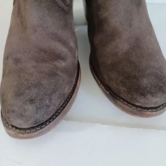 Frye Sz 8 Boots Slouchy Brown Suede Jane Strappy Fatigue Almond Toe Western Boho