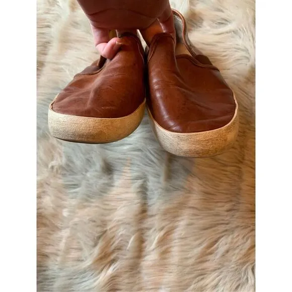 Frye Ivy Slip On Comfort Sneakers, Women's size 6.5 Cognac, Distressed leather