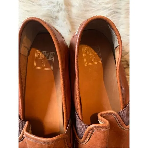 Frye Ivy Slip On Comfort Sneakers, Women's size 6.5 Cognac, Distressed leather
