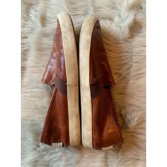 Frye Ivy Slip On Comfort Sneakers, Women's size 6.5 Cognac, Distressed leather