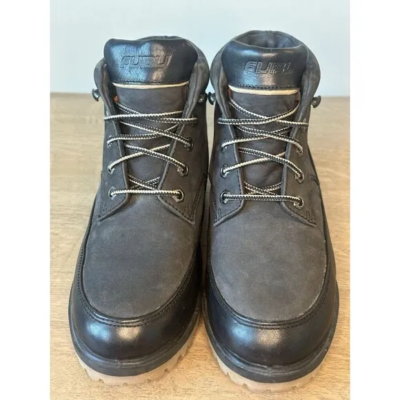 FUBO Vintage Men's 6.5 Women 8.5 Black Leather Ankle Boots Chunky Sole Steel Toe
