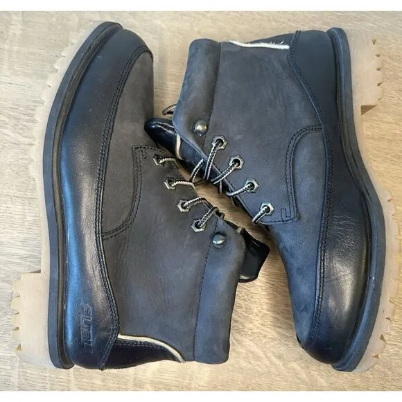 FUBO Vintage Men's 6.5 Women 8.5 Black Leather Ankle Boots Chunky Sole Steel Toe