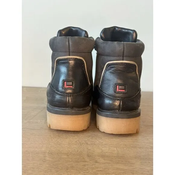 FUBO Vintage Men's 6.5 Women 8.5 Black Leather Ankle Boots Chunky Sole Steel Toe