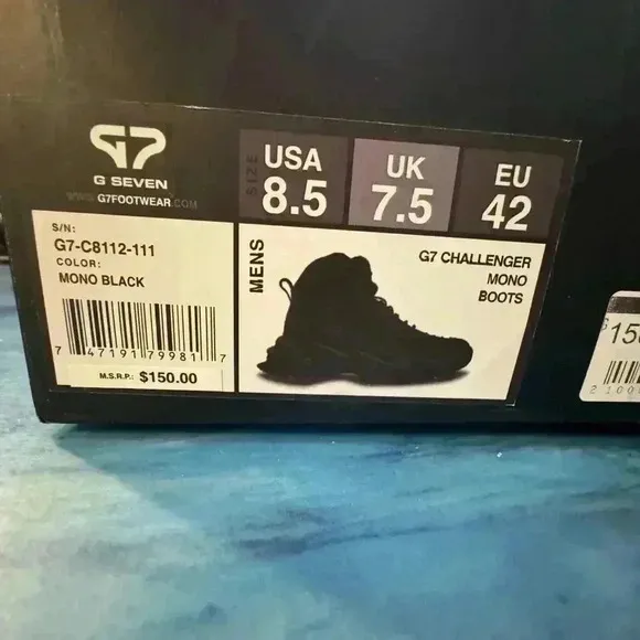G7 G Seven Challenger Mono Work Hiking Boots Men’s 8.5 Black Retails $150