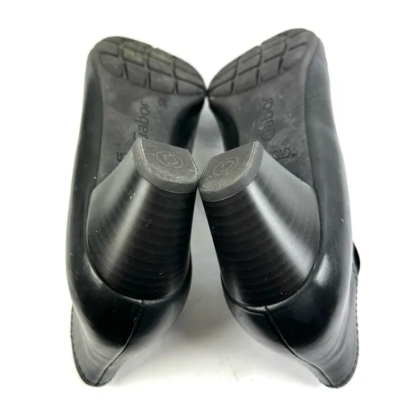 Gabor Shoes 9 Black Soft Leather Slip On Criss Cross Heel Womens Comfort