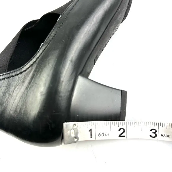 Gabor Shoes 9 Black Soft Leather Slip On Criss Cross Heel Womens Comfort