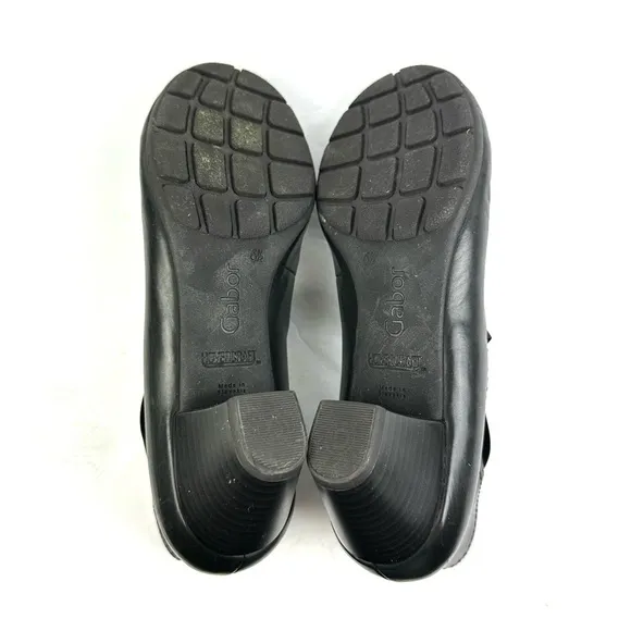 Gabor Shoes 9 Black Soft Leather Slip On Criss Cross Heel Womens Comfort