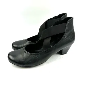 Gabor Shoes 9 Black Soft Leather Slip On Criss Cross Heel Womens Comfort