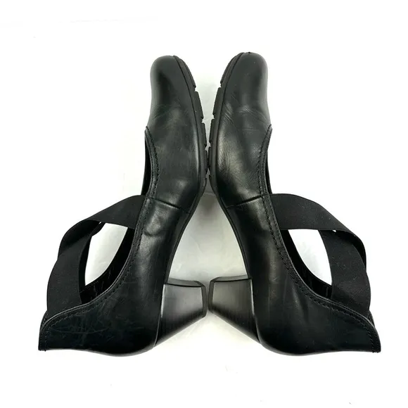 Gabor Shoes 9 Black Soft Leather Slip On Criss Cross Heel Womens Comfort