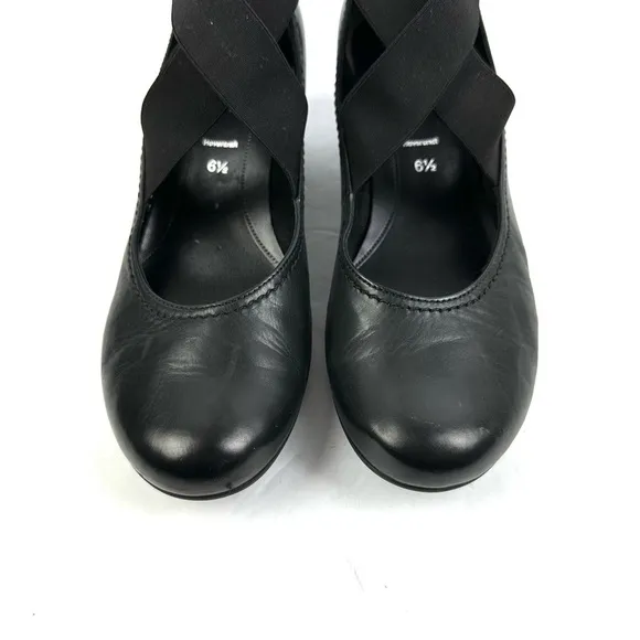 Gabor Shoes 9 Black Soft Leather Slip On Criss Cross Heel Womens Comfort