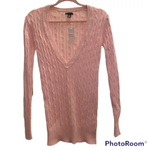 GAP CABLE KNIT PLUNGING V-NECK PINK LONG SLEEVE SWEATER ⭐️⭐️⭐️⭐️⭐️
