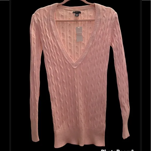 GAP CABLE KNIT PLUNGING V-NECK PINK LONG SLEEVE SWEATER ⭐️⭐️⭐️⭐️⭐️