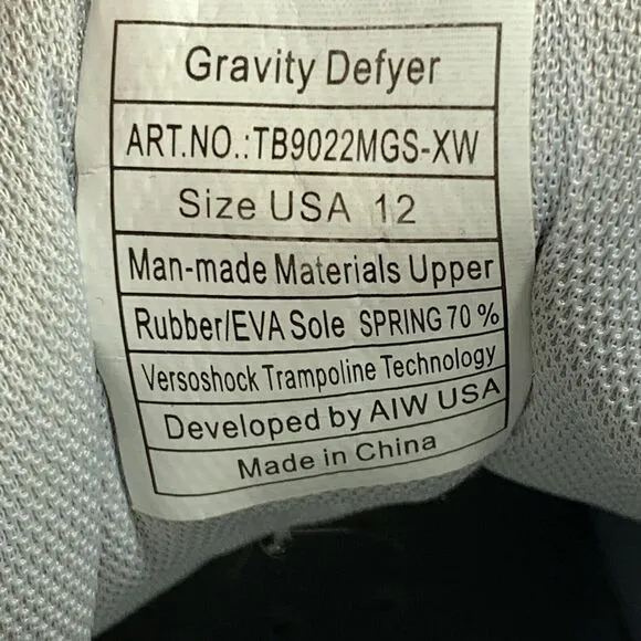 Gdefy Gravity Defyer Ion Athletic Shoes Mens Size 12 Gray Training Walking Shoes