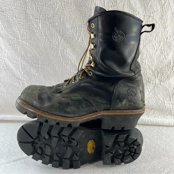 Georgia Logger Waterproof Boots Mens 11.5 W Black Leather  G9220  Sawyer Work