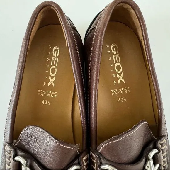 Geox Respira Brown Leather Slip on Shoes Loafer Horsebit Comfort EU 43.5 US 10.5
