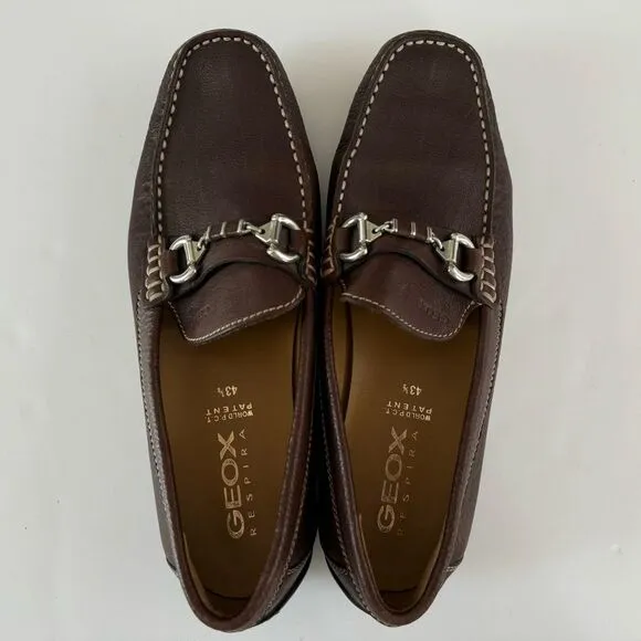 Geox Respira Brown Leather Slip on Shoes Loafer Horsebit Comfort EU 43.5 US 10.5