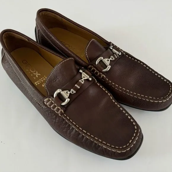 Geox Respira Brown Leather Slip on Shoes Loafer Horsebit Comfort EU 43.5 US 10.5