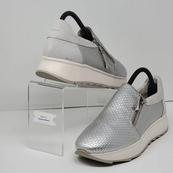 GEOX Women's RESPIRA Silver Woven Slip On Comfort Walking Shoes EU Size 41 New