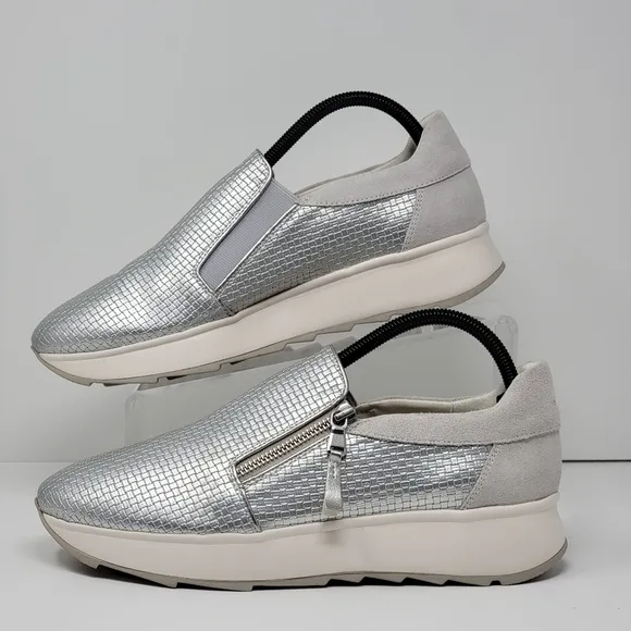 GEOX Women's RESPIRA Silver Woven Slip On Comfort Walking Shoes EU Size 41 New