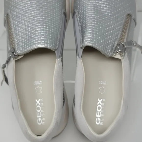 GEOX Women's RESPIRA Silver Woven Slip On Comfort Walking Shoes EU Size 41 New