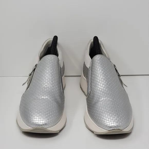 GEOX Women's RESPIRA Silver Woven Slip On Comfort Walking Shoes EU Size 41 New
