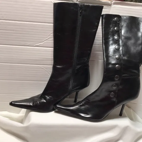 Giannagi leather boots with double opening: buttons &amp; zipper. Made in Italy.EUC