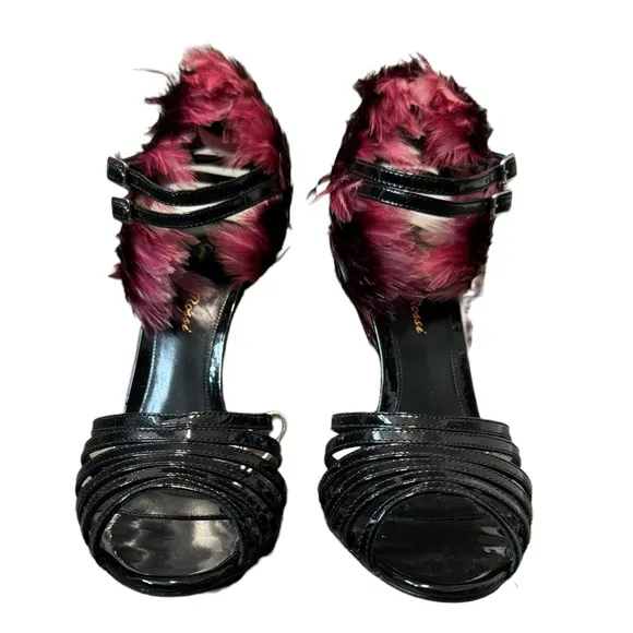 GIANVITO ROSSI***Black Patent Heels w/Feathers***US 7 $950