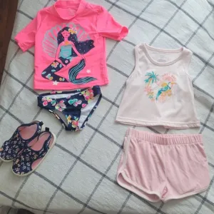 Girls' Pink and Navy Swim Set (4T) with Floral Water Shoes Plus More