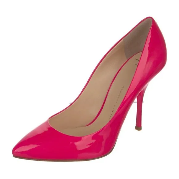Giuseppe Zanotti Pink Patent Leather Semi-Pointed Stiletto Heel Designer Pumps