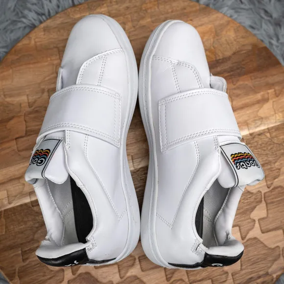 GOATS Sneakers Platform Smooth White Leather Slip On Hook Loop Chunky Size 6 EUC