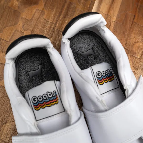 GOATS Sneakers Platform Smooth White Leather Slip On Hook Loop Chunky Size 6 EUC