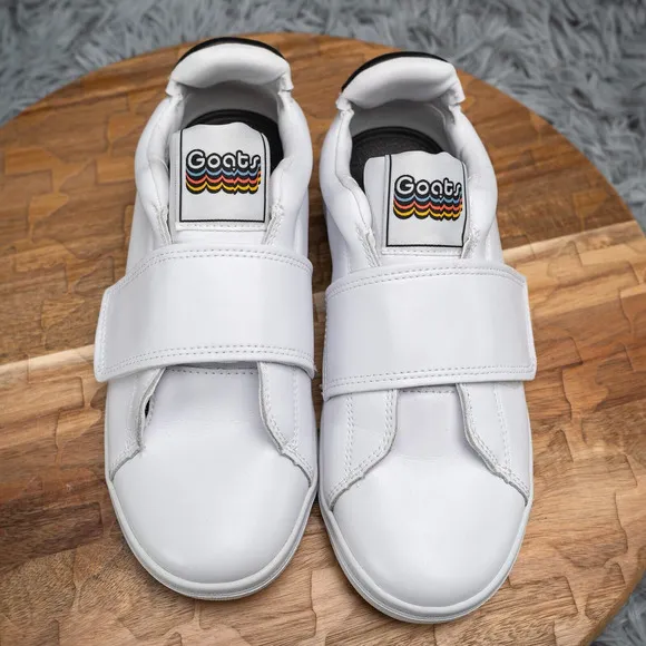 GOATS Sneakers Platform Smooth White Leather Slip On Hook Loop Chunky Size 6 EUC