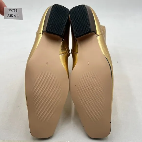 Gold Women's Square Toe Low Chunky Heel Ankle Booties Chic Zip up Short Boot
