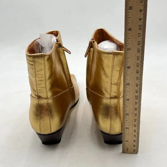 Gold Women's Square Toe Low Chunky Heel Ankle Booties Chic Zip up Short Boot