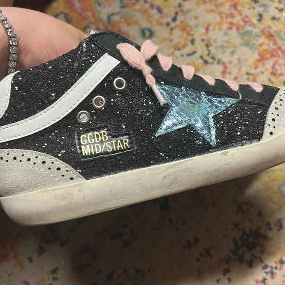 Golden Goose Wmns Mid Star 'Black Glitter Iridescent' - Size 9