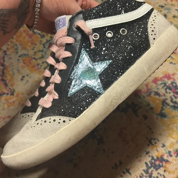 Golden Goose Wmns Mid Star 'Black Glitter Iridescent' - Size 9