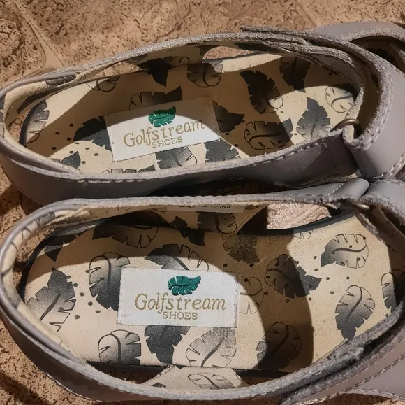 Golfstream Shoes Two Strap Leather Comfort Sandals - Size 10 - Grey‎ Gray
