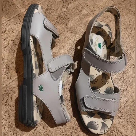 Golfstream Shoes Two Strap Leather Comfort Sandals - Size 10 - Grey‎ Gray