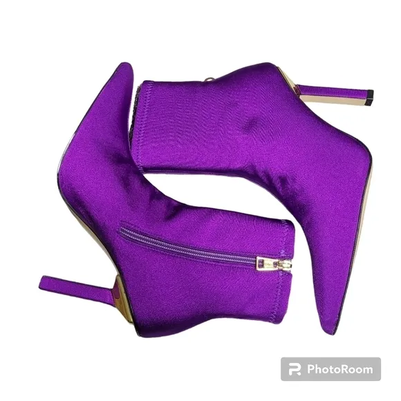 Good American Purple Neoprene Pointed Toe Boots