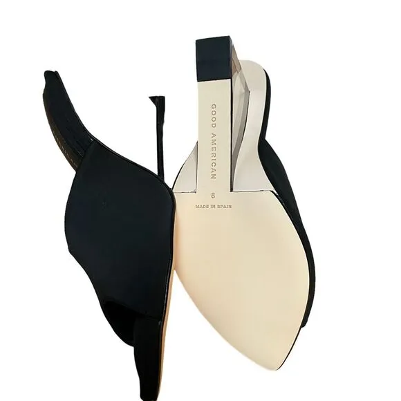 Good American Shoes Size 8 Clear Wedge Sandal Open Toe Neoprene GA368N-X Black