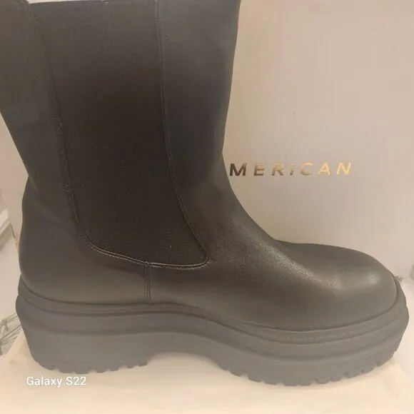 Good American Womens Booties Chunky Combat Black Leather Sz 7.5 NEW GAO36V-X