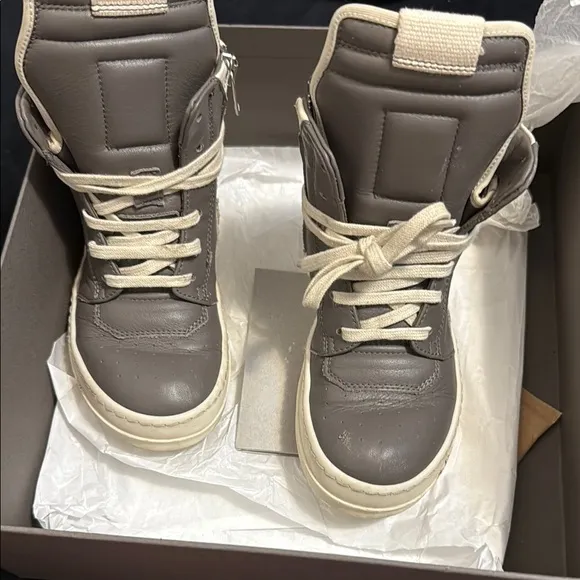 Gray and Cream High-Top Sneakers