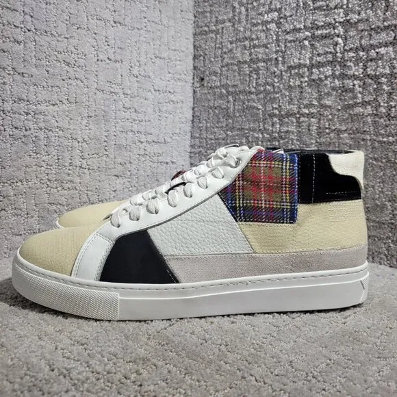 Greats Brooklyn Royale High Patchwork Men's 10.5 White Plaid High Top Sneakers