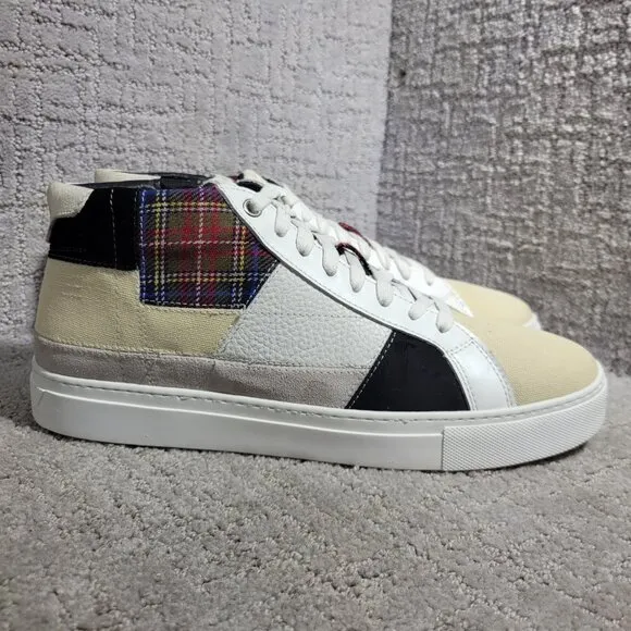 Greats Brooklyn Royale High Patchwork Men's 10.5 White Plaid High Top Sneakers