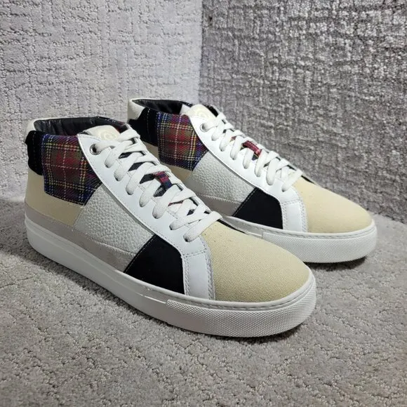 Greats Brooklyn Royale High Patchwork Men's 10.5 White Plaid High Top Sneakers