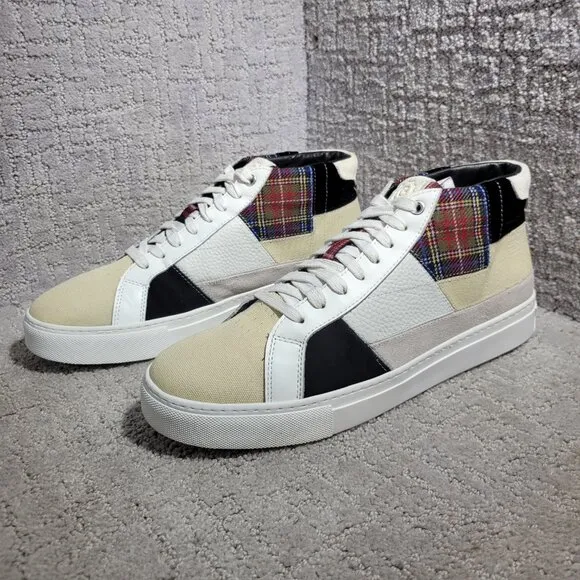 Greats Brooklyn Royale High Patchwork Men's 10.5 White Plaid High Top Sneakers