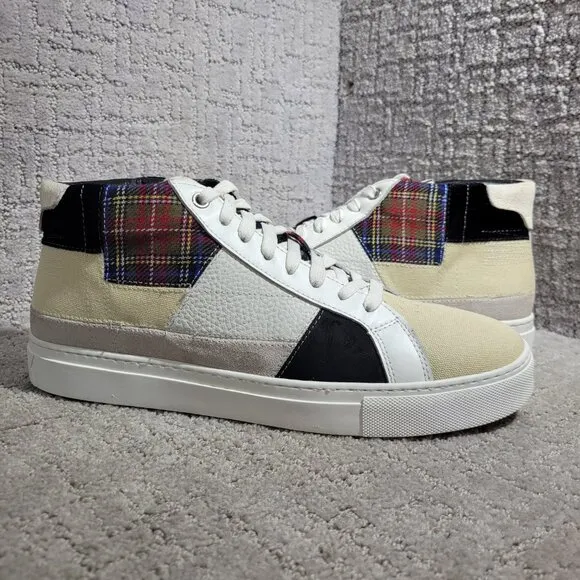 Greats Brooklyn Royale High Patchwork Men's 10.5 White Plaid High Top Sneakers