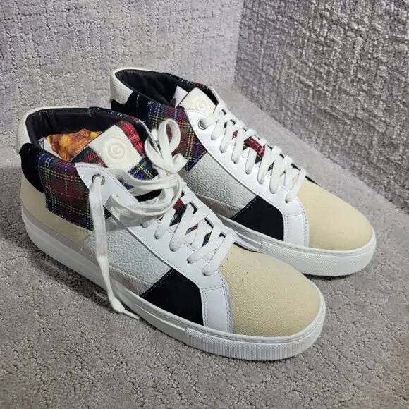 Greats Brooklyn Royale High Patchwork Men's 10.5 White Plaid High Top Sneakers