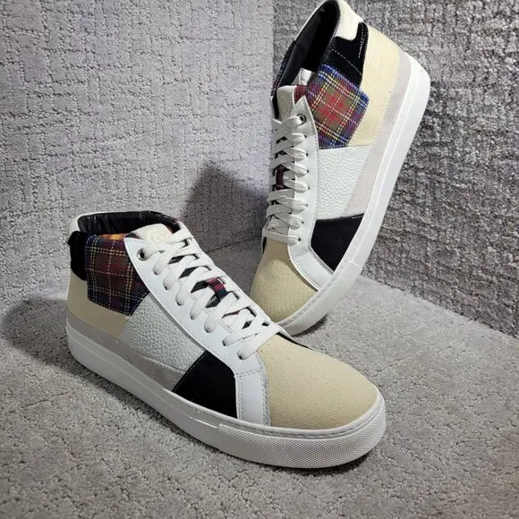 Greats Brooklyn Royale High Patchwork Men's 10.5 White Plaid High Top Sneakers